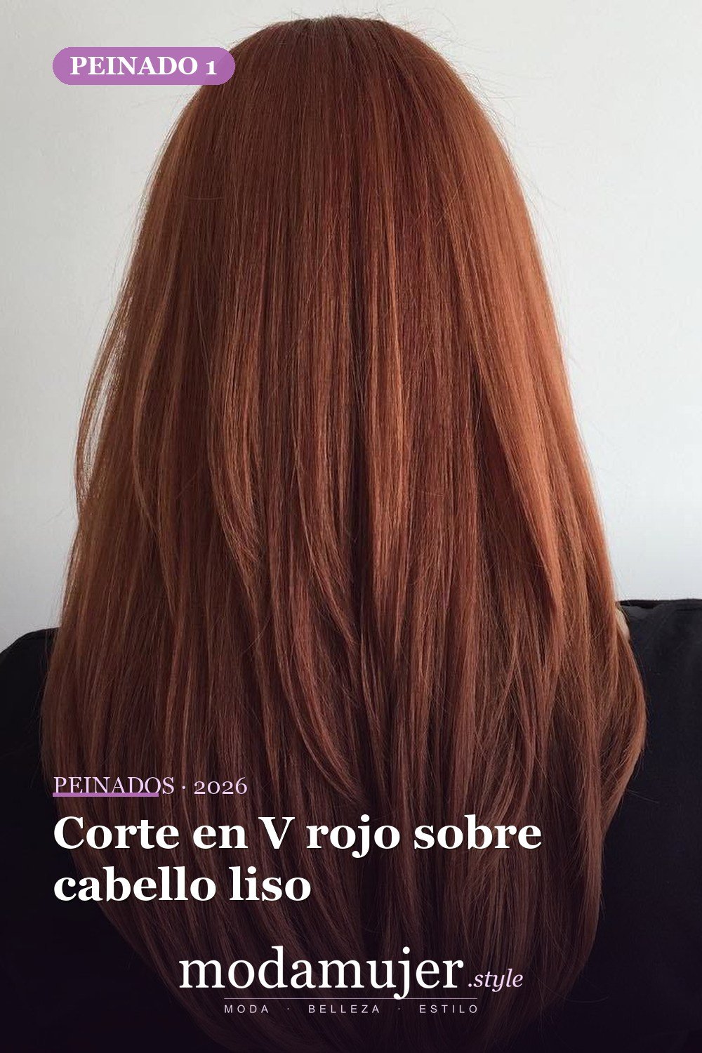 Corte en V rojo sobre cabello liso — 50 peinados largos con capas para 2026