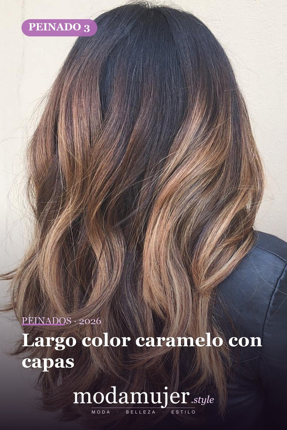 Largo color caramelo con capas — 50 peinados largos con capas para 2026