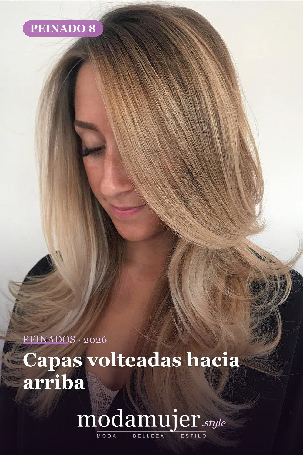 Capas volteadas hacia arriba — 50 peinados largos con capas para 2026