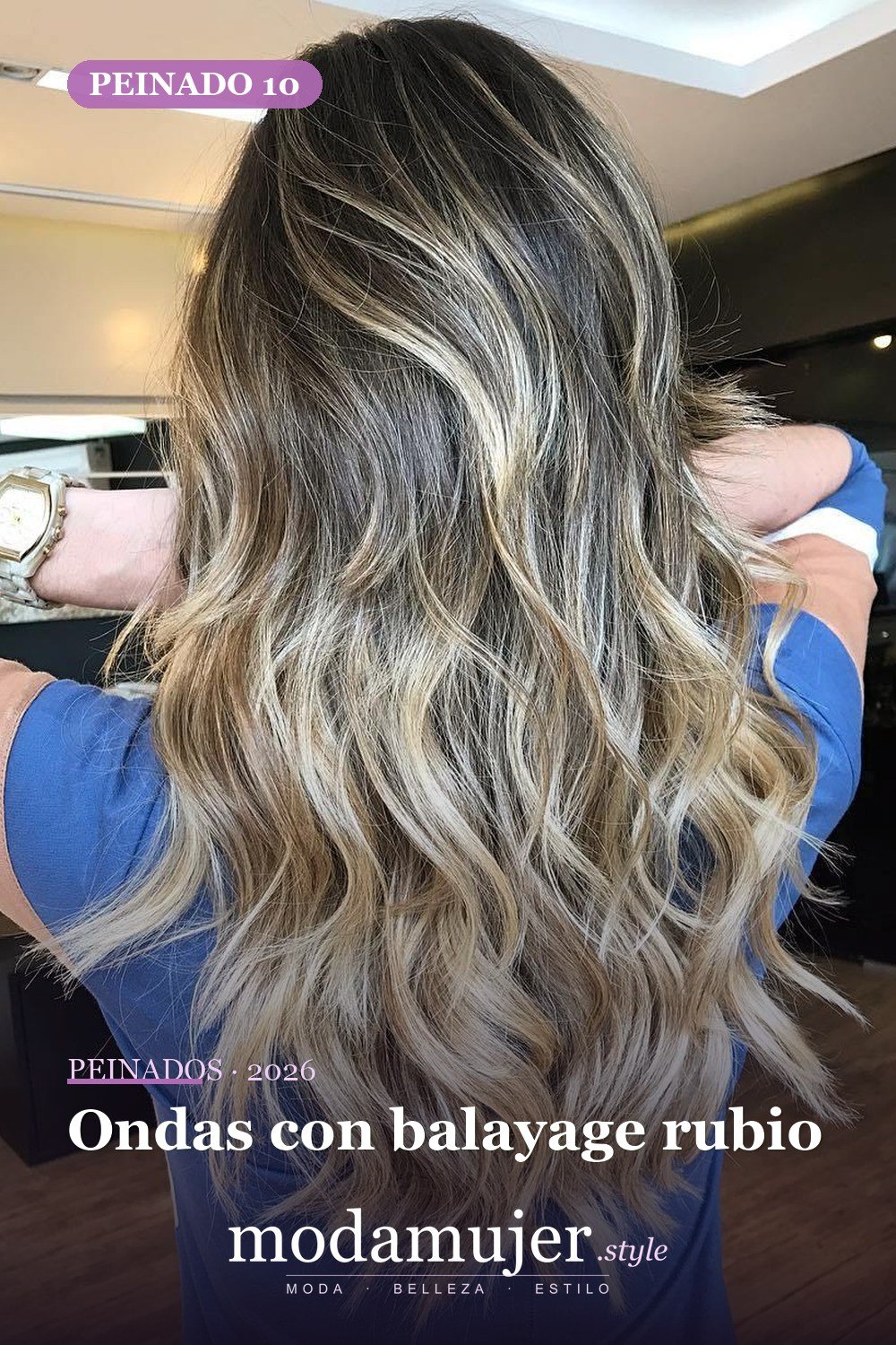 Ondas con balayage rubio — 50 peinados largos con capas para 2026