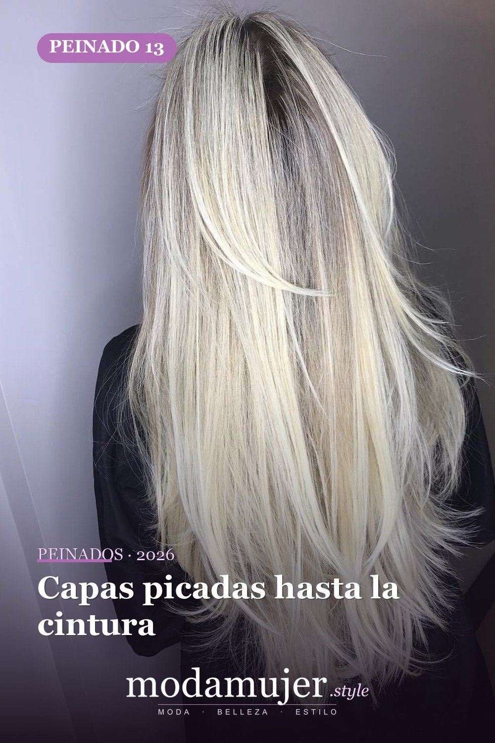 Capas picadas hasta la cintura — 50 peinados largos con capas para 2026