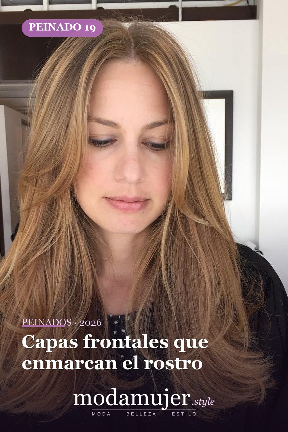 Capas frontales que enmarcan el rostro — 50 peinados largos con capas para 2026