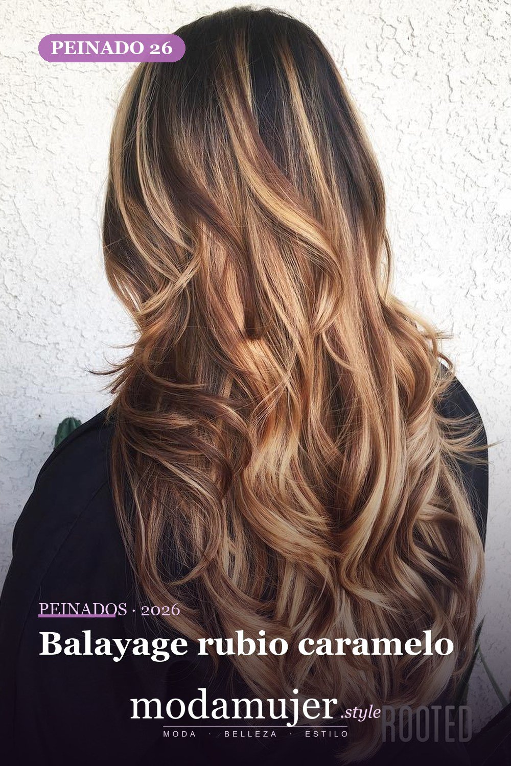 Balayage rubio caramelo — 50 peinados largos con capas para 2026