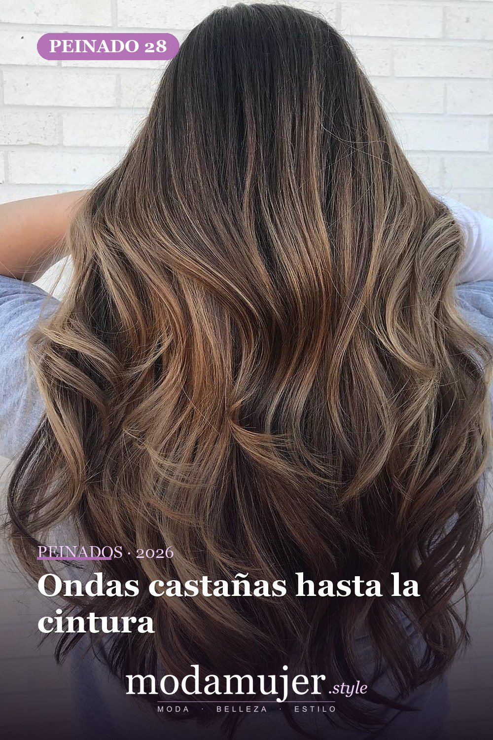 Ondas castañas hasta la cintura — 50 peinados largos con capas para 2026