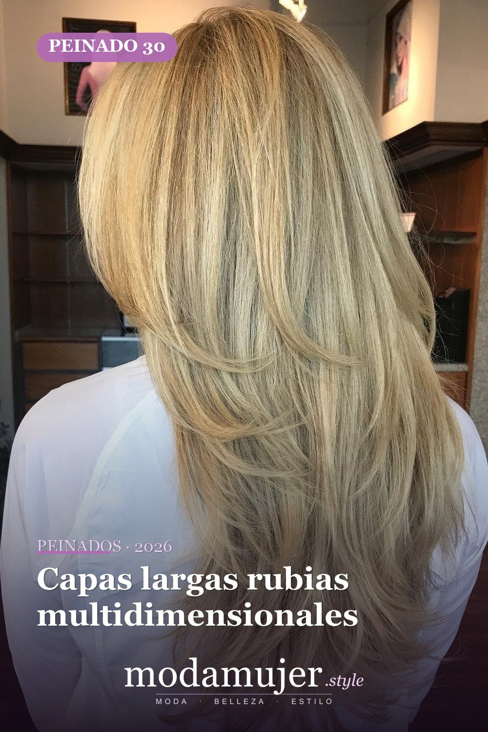 Capas largas rubias multidimensionales — 50 peinados largos con capas para 2026
