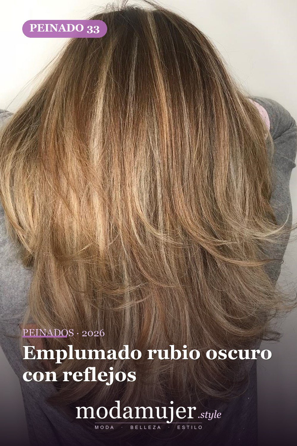Emplumado rubio oscuro con reflejos — 50 peinados largos con capas para 2026