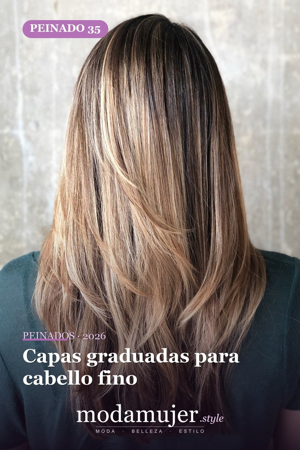 Capas graduadas para cabello fino — 50 peinados largos con capas para 2026