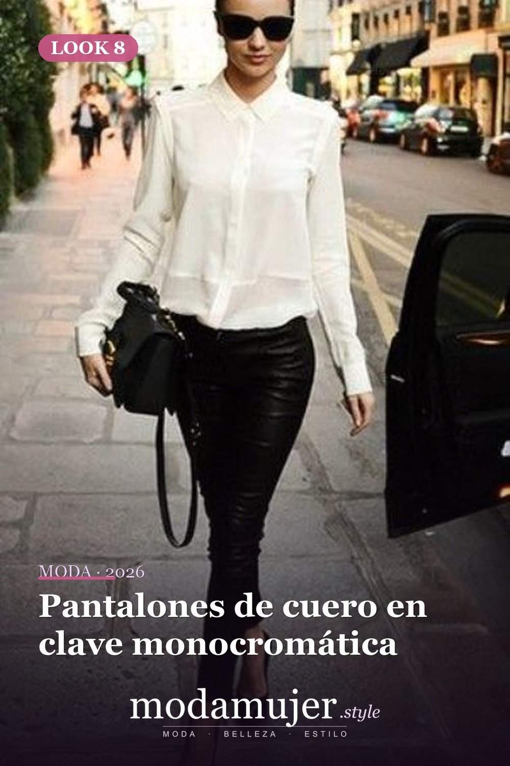 Pantalones de cuero en clave monocromática — 52 trajes muy sexys para el trabajo