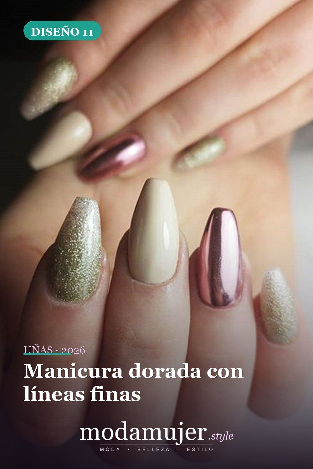 Manicura dorada con líneas finas — 54 Diseños de uñas doradas para tu próxima visita al salón