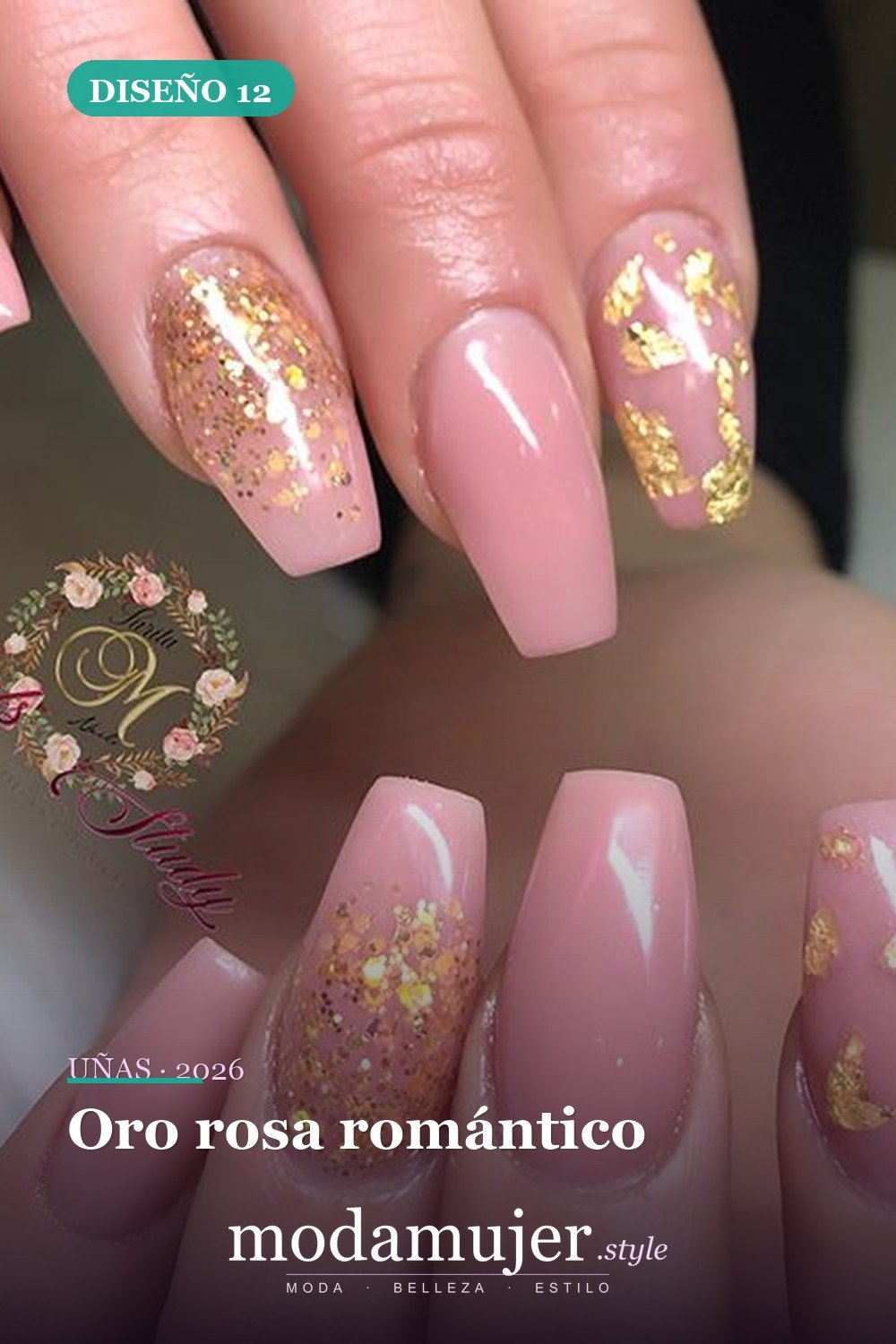 Oro rosa romántico — 54 Diseños de uñas doradas para tu próxima visita al salón