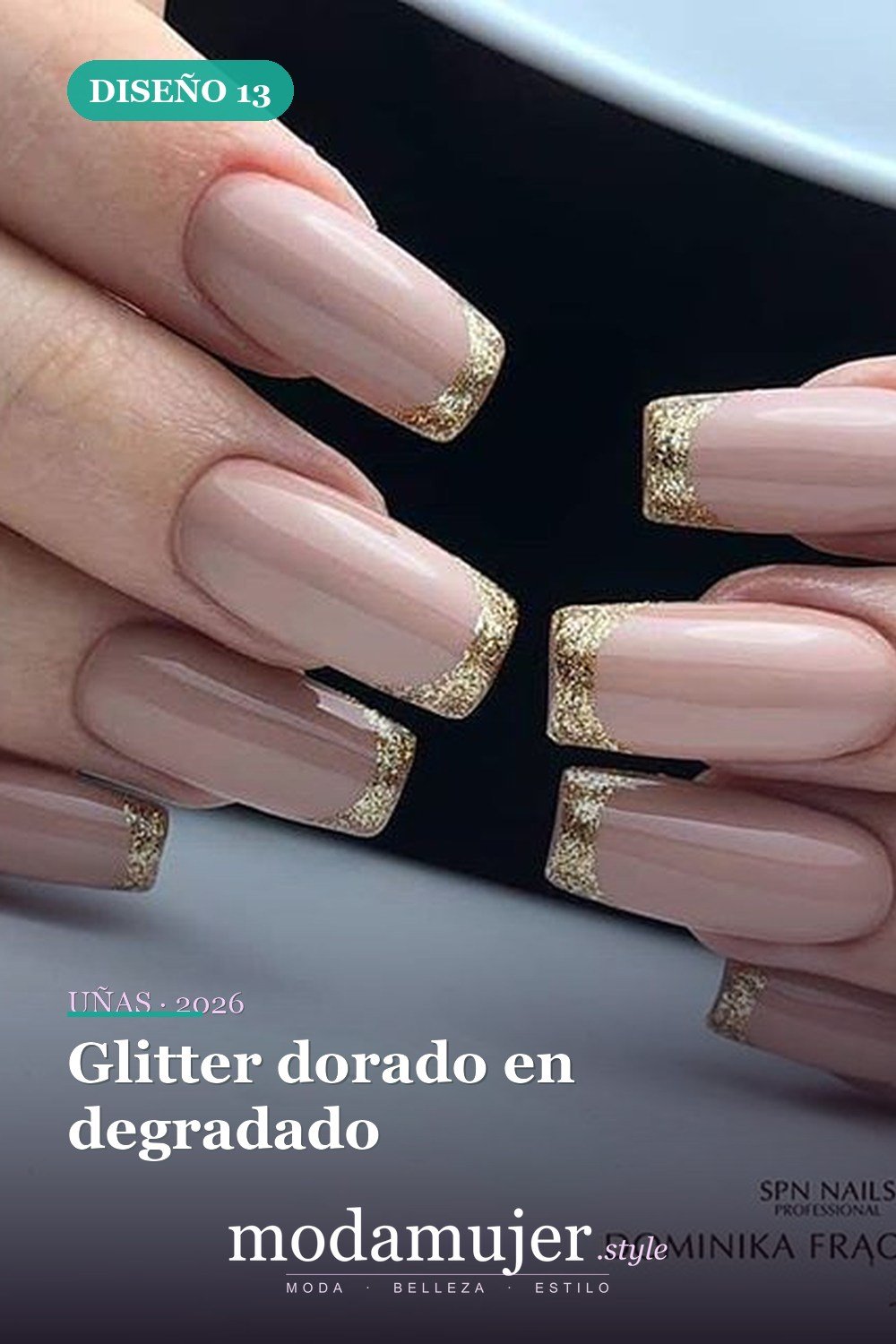 Glitter dorado en degradado — 54 Diseños de uñas doradas para tu próxima visita al salón