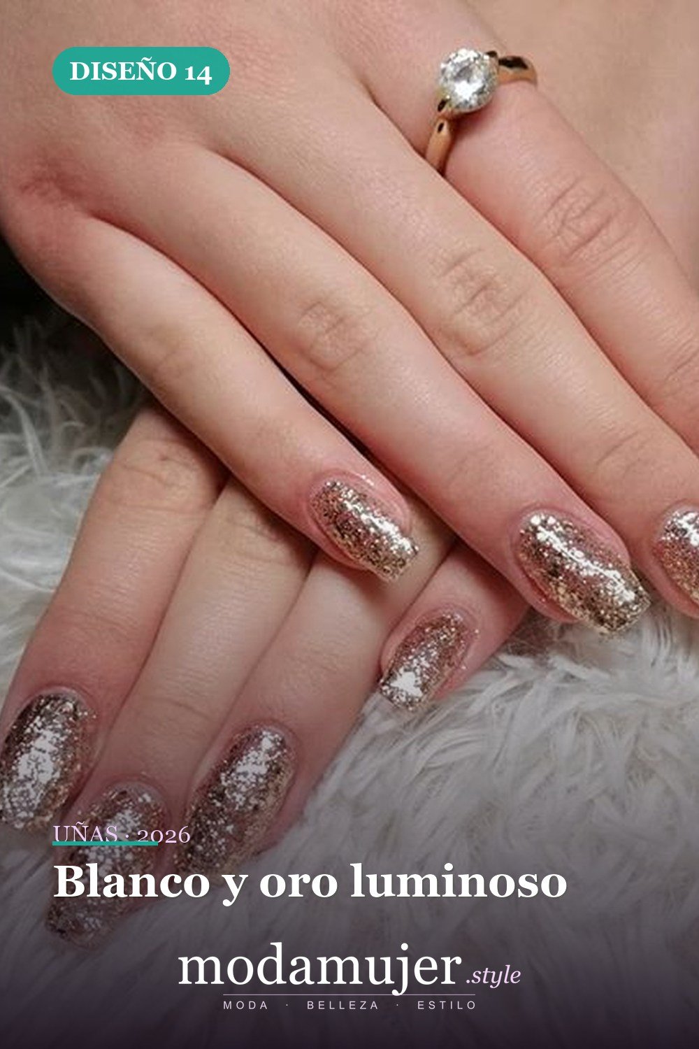 Blanco y oro luminoso — 54 Diseños de uñas doradas para tu próxima visita al salón