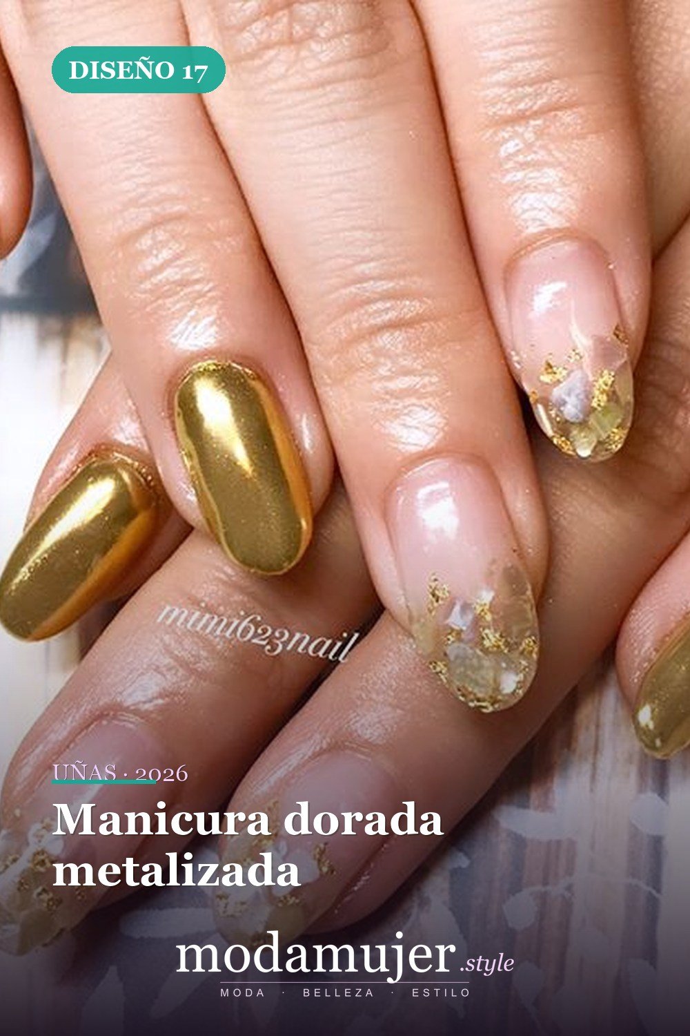Manicura dorada metalizada — 54 Diseños de uñas doradas para tu próxima visita al salón