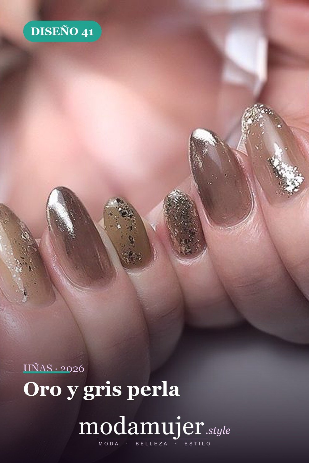 Oro y gris perla — 54 Diseños de uñas doradas para tu próxima visita al salón