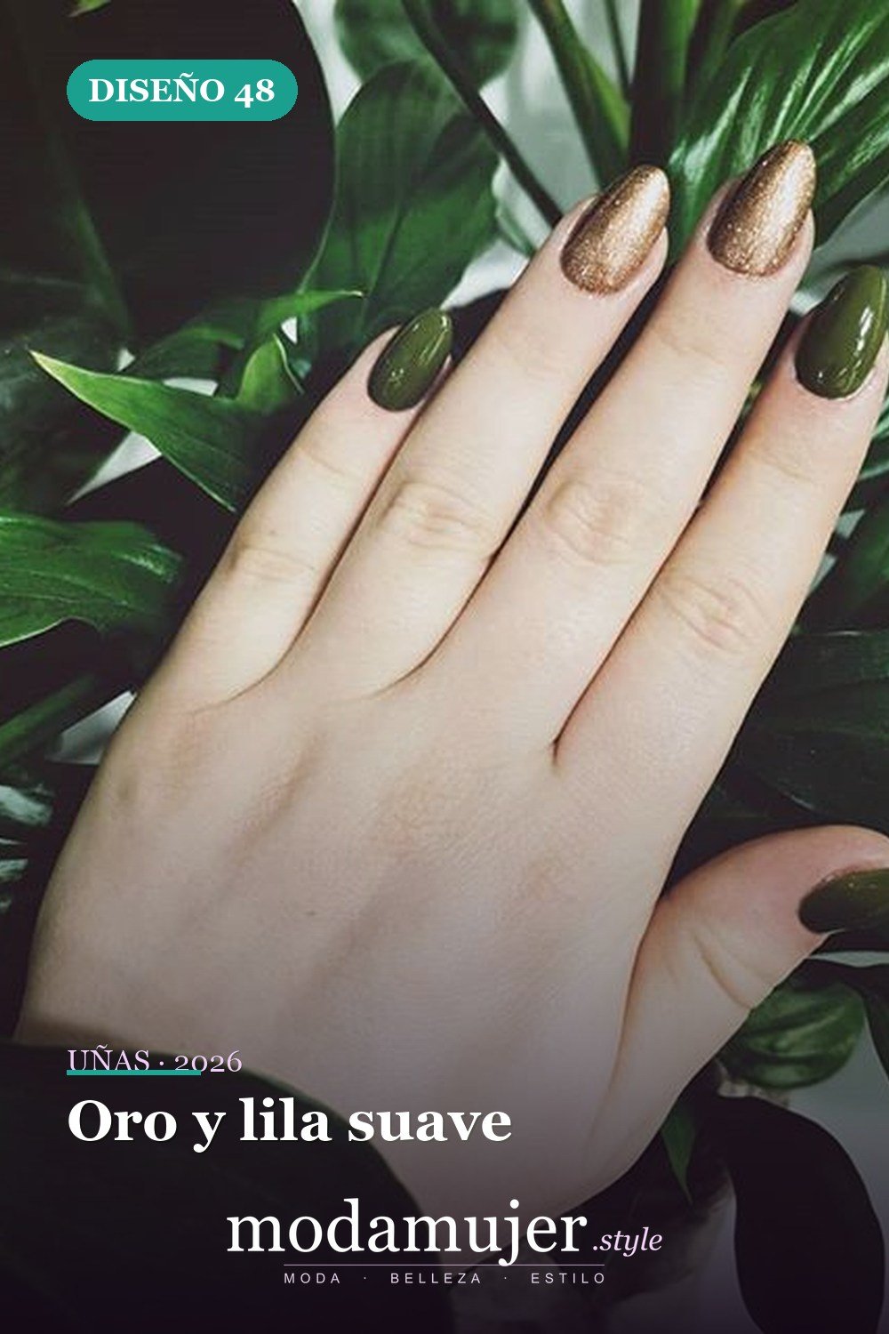 Oro y lila suave — 54 Diseños de uñas doradas para tu próxima visita al salón