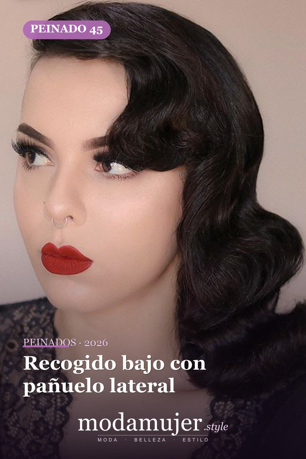 Recogido bajo con pañuelo lateral — 54 mejores peinados estilo años 50: rockabilly y pin-up