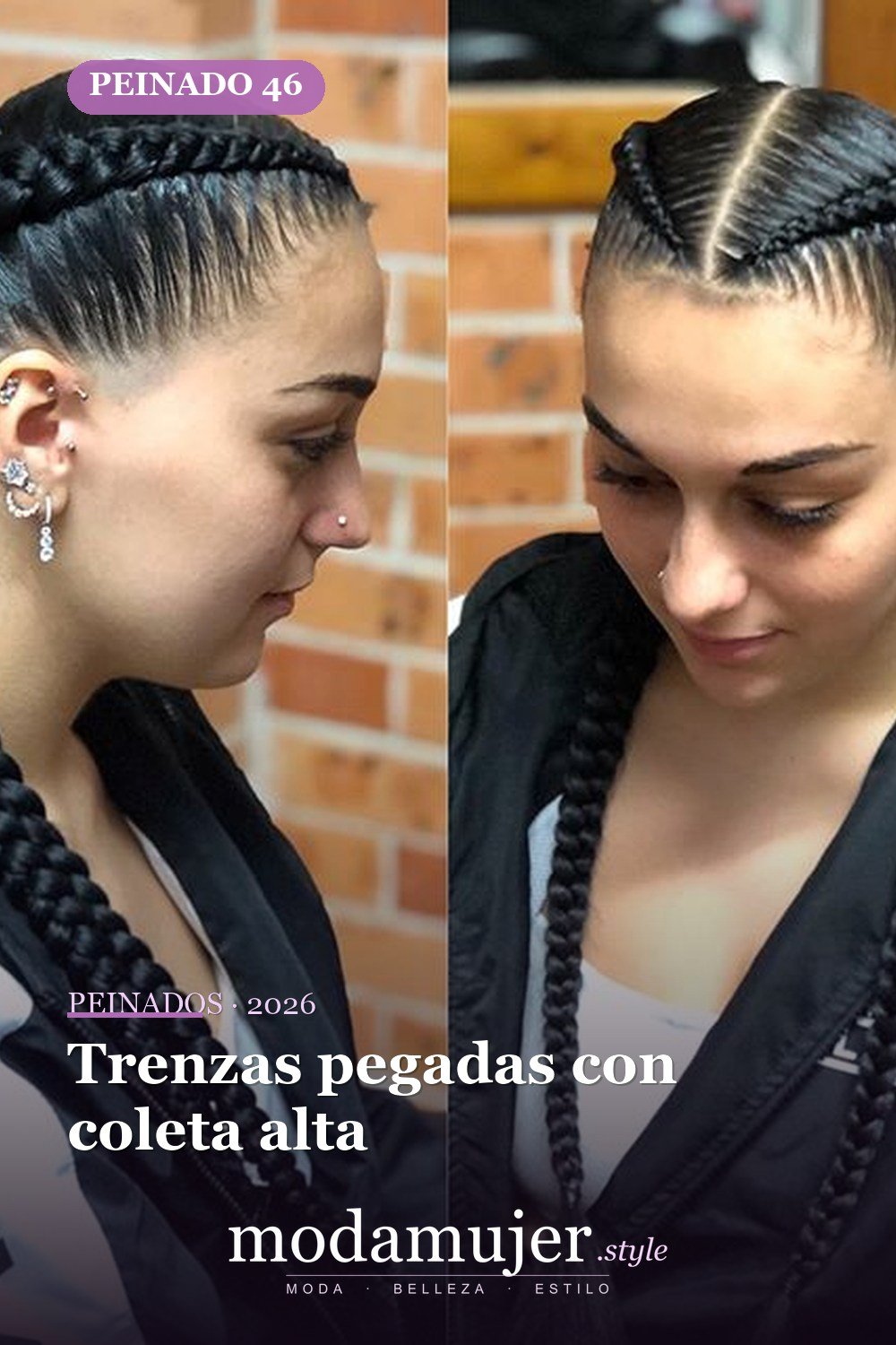 Trenzas pegadas con coleta alta — 54 trenzas súper lindas para mujeres