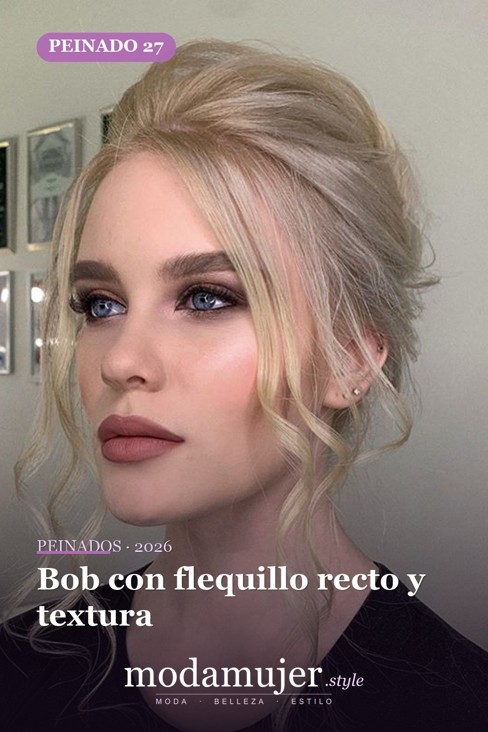 Bob con flequillo recto y textura — 56 peinados favorecedores para rostro alargado y estrecho