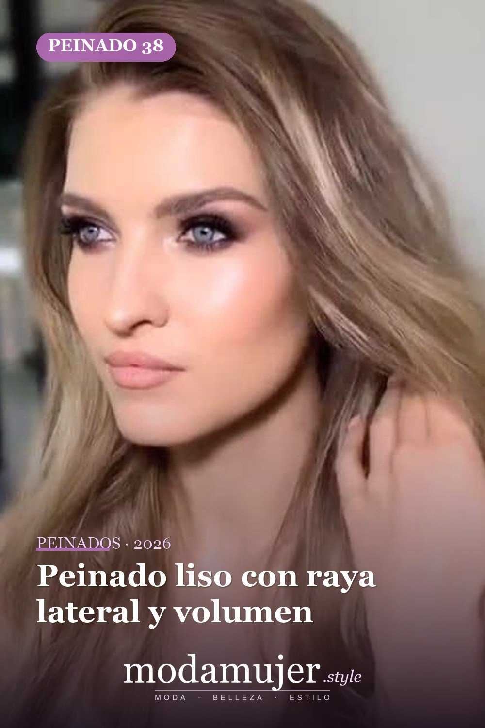Peinado liso con raya lateral y volumen — 56 peinados favorecedores para rostro alargado y estrecho