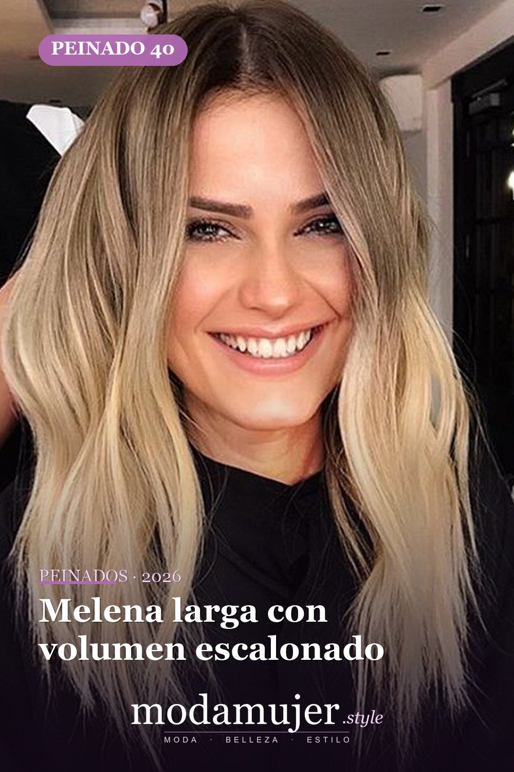 Melena larga con volumen escalonado — 56 peinados favorecedores para rostro alargado y estrecho
