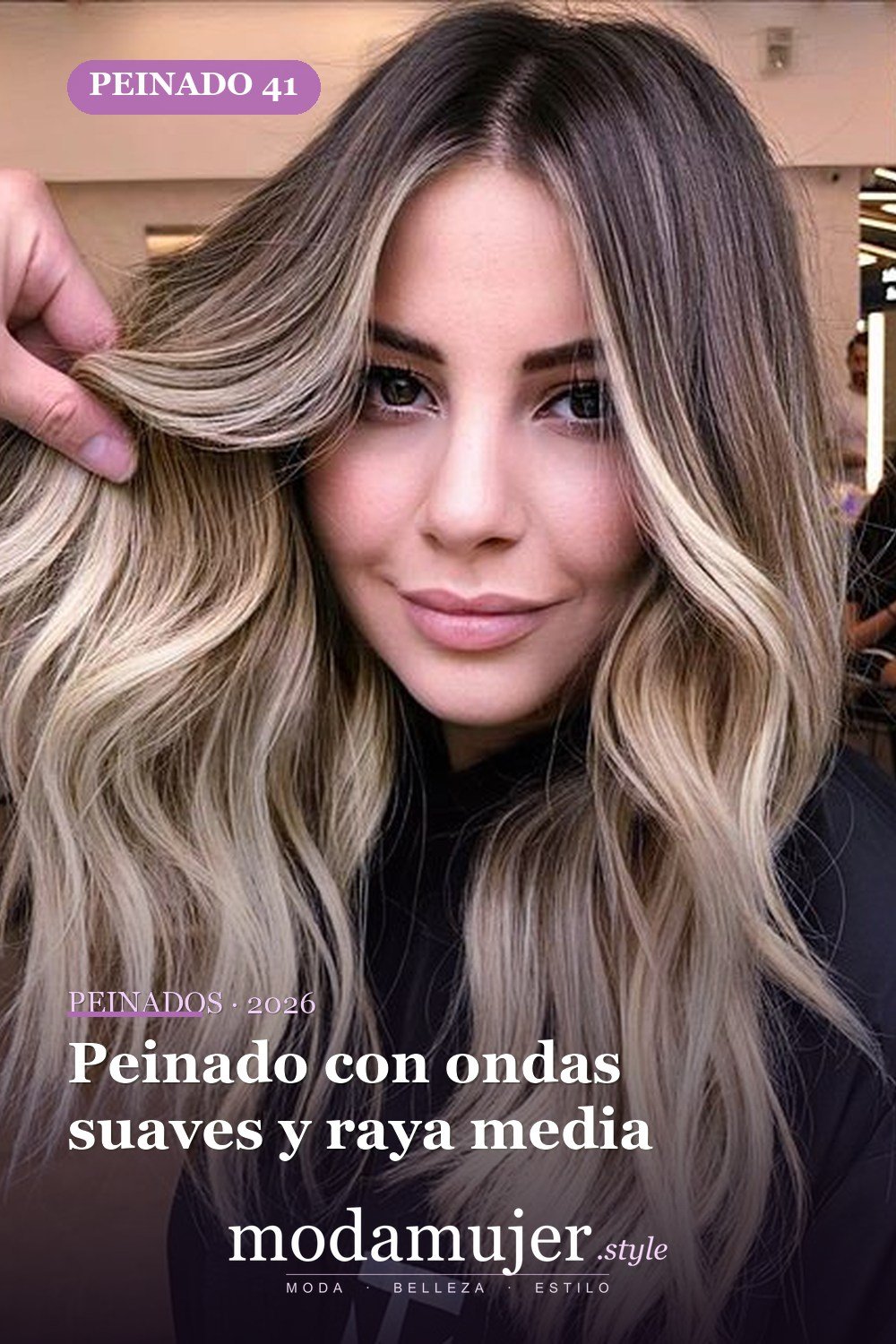 Peinado con ondas suaves y raya media — 56 peinados favorecedores para rostro alargado y estrecho