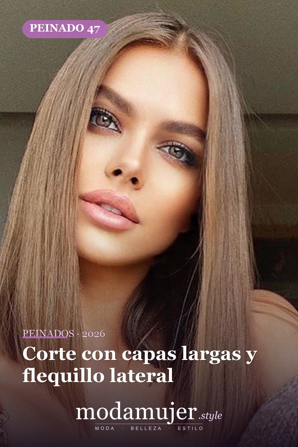 Corte con capas largas y flequillo lateral — 56 peinados favorecedores para rostro alargado y estrecho
