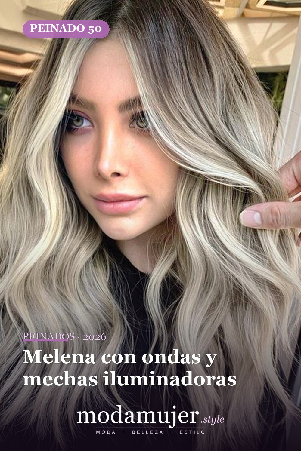 Melena con ondas y mechas iluminadoras — 56 peinados favorecedores para rostro alargado y estrecho