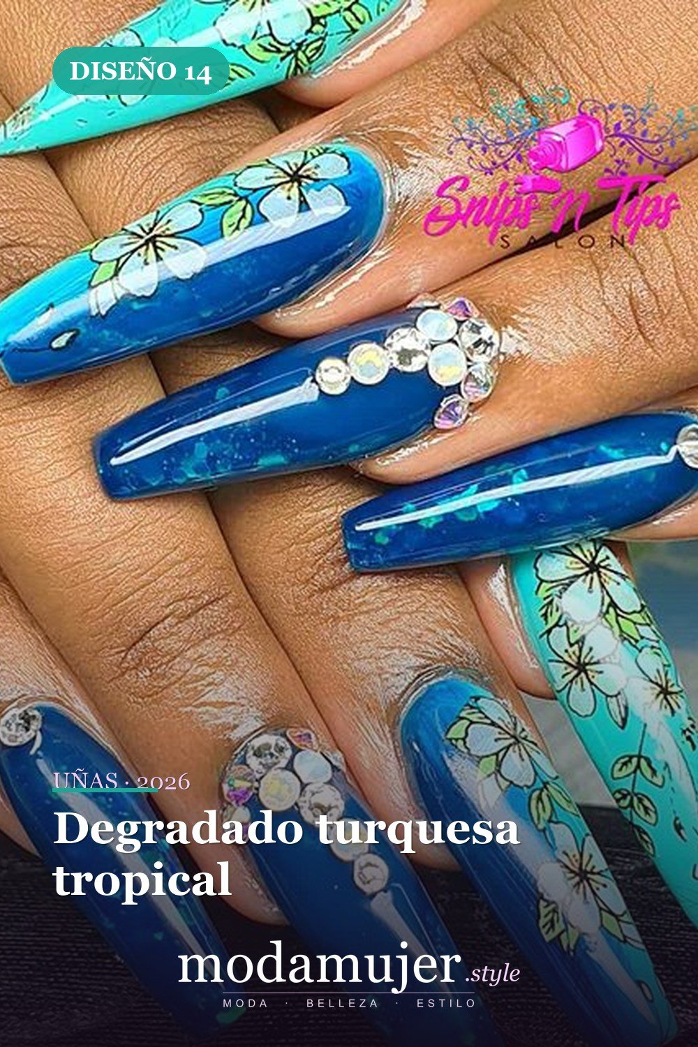 Degradado turquesa tropical — 60 hermosos diseños de uñas ombre que te encantarán