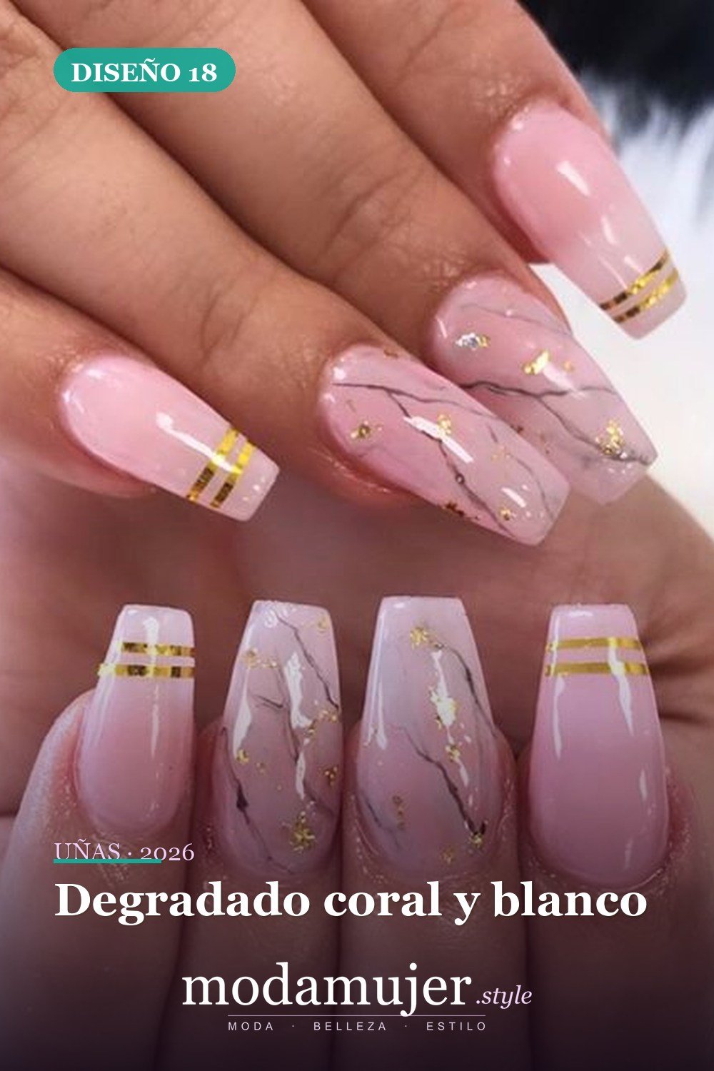 Degradado coral y blanco — 60 hermosos diseños de uñas ombre que te encantarán