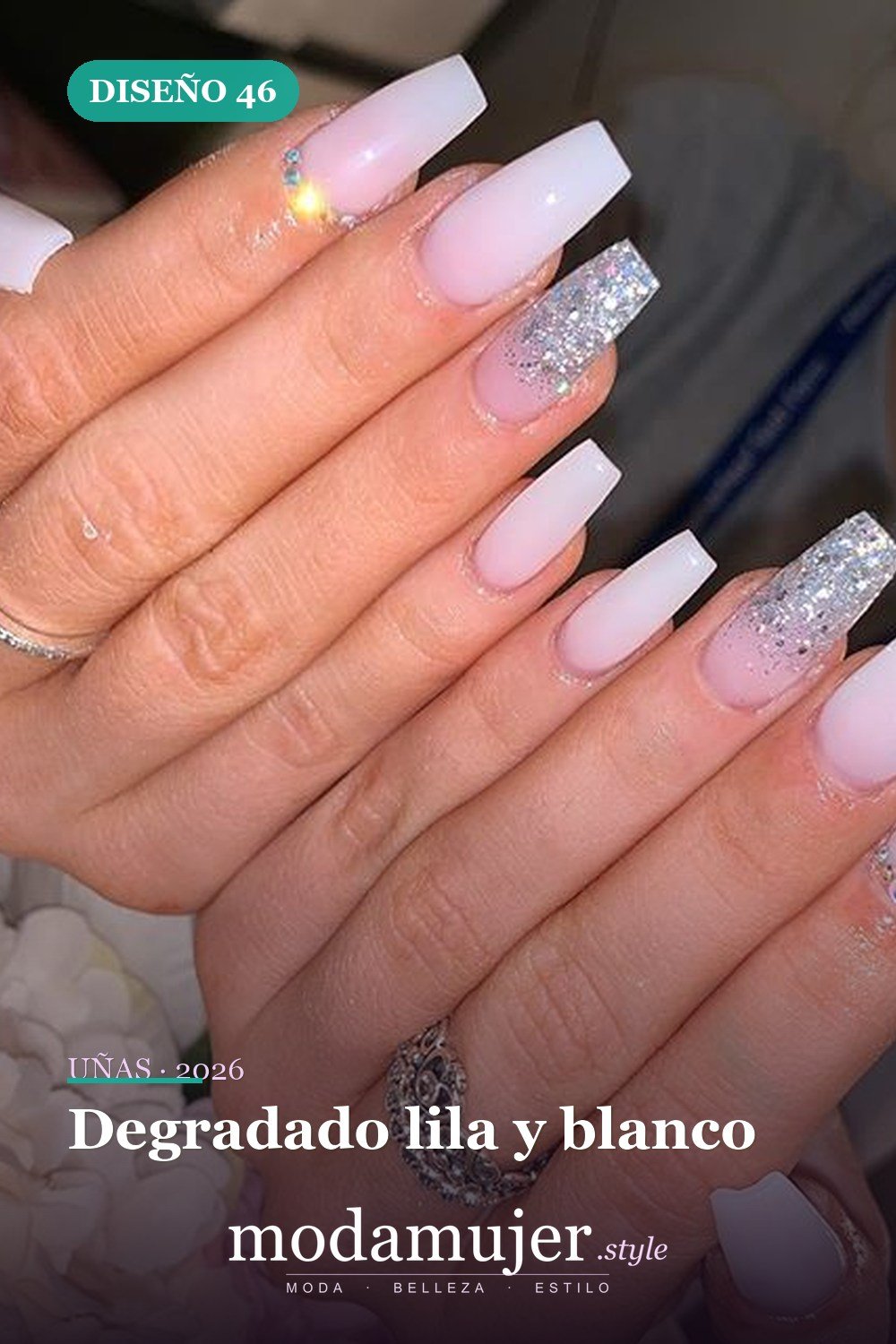 Degradado lila y blanco — 60 hermosos diseños de uñas ombre que te encantarán