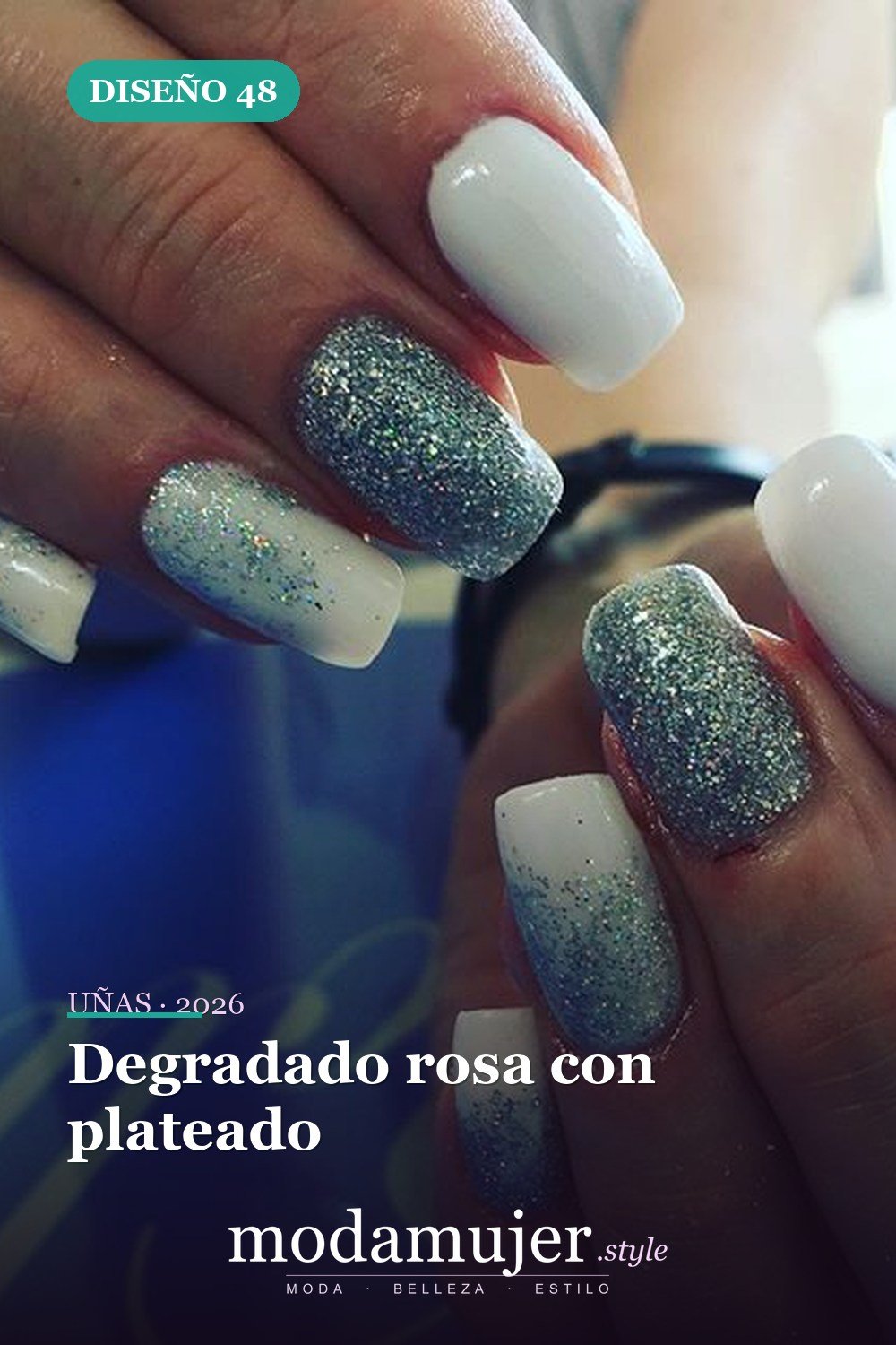Degradado rosa con plateado — 60 hermosos diseños de uñas ombre que te encantarán