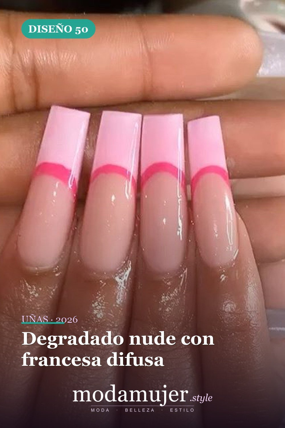 Degradado nude con francesa difusa — 60 hermosos diseños de uñas ombre que te encantarán