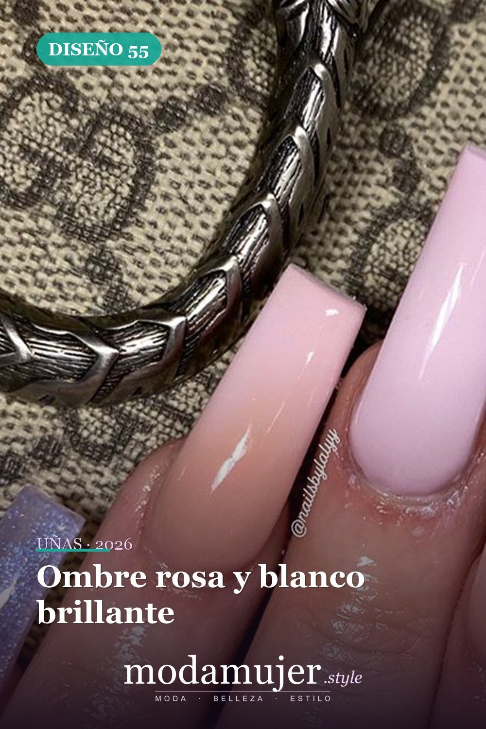 Ombre rosa y blanco brillante — 60 hermosos diseños de uñas ombre que te encantarán