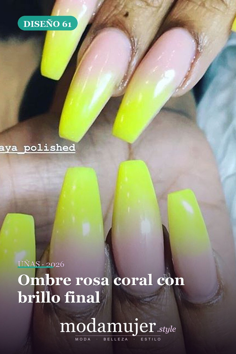 Ombre rosa coral con brillo final — 60 hermosos diseños de uñas ombre que te encantarán