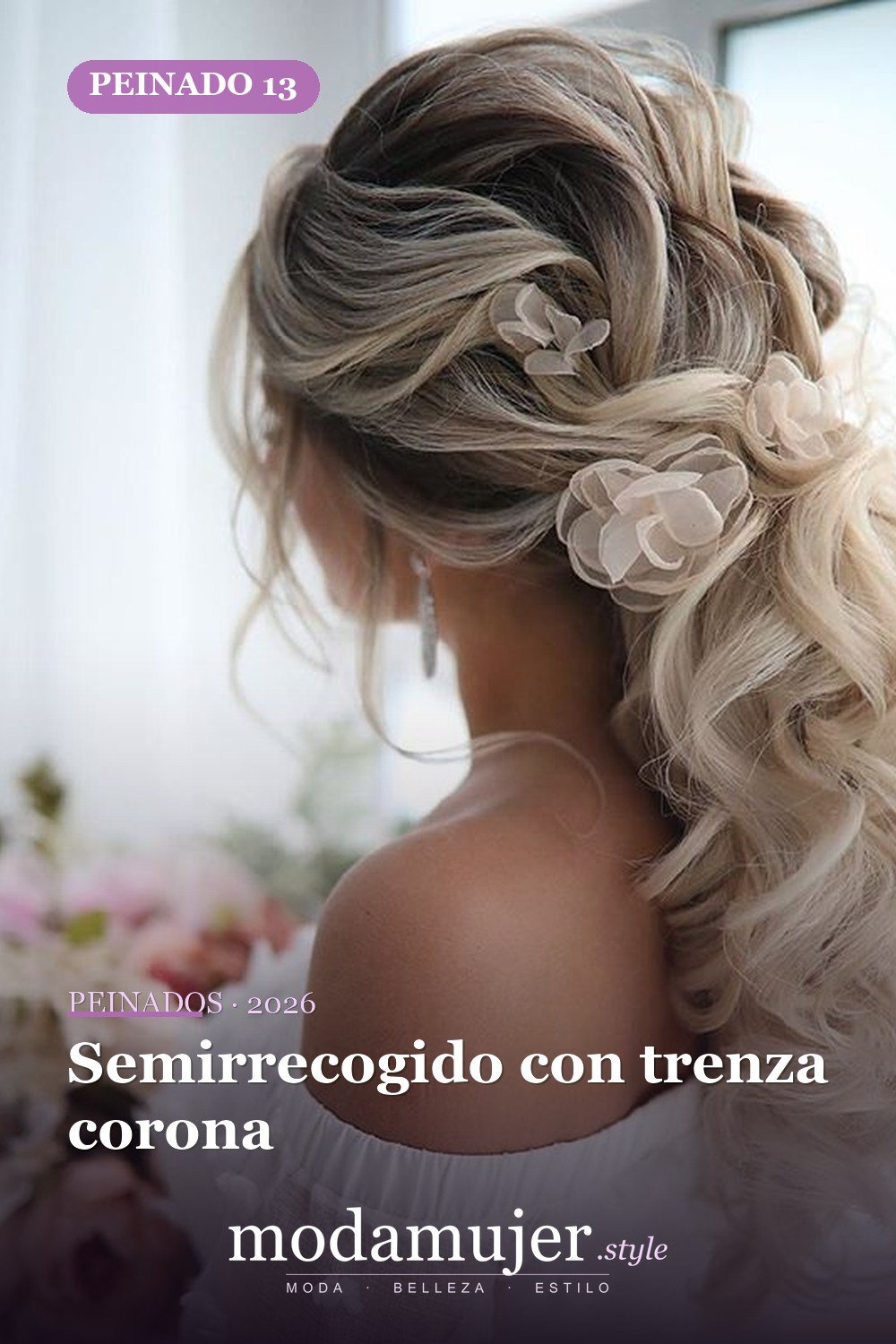 Semirrecogido con trenza corona — 62 ideas de peinados románticos para bodas y ocasiones especiales