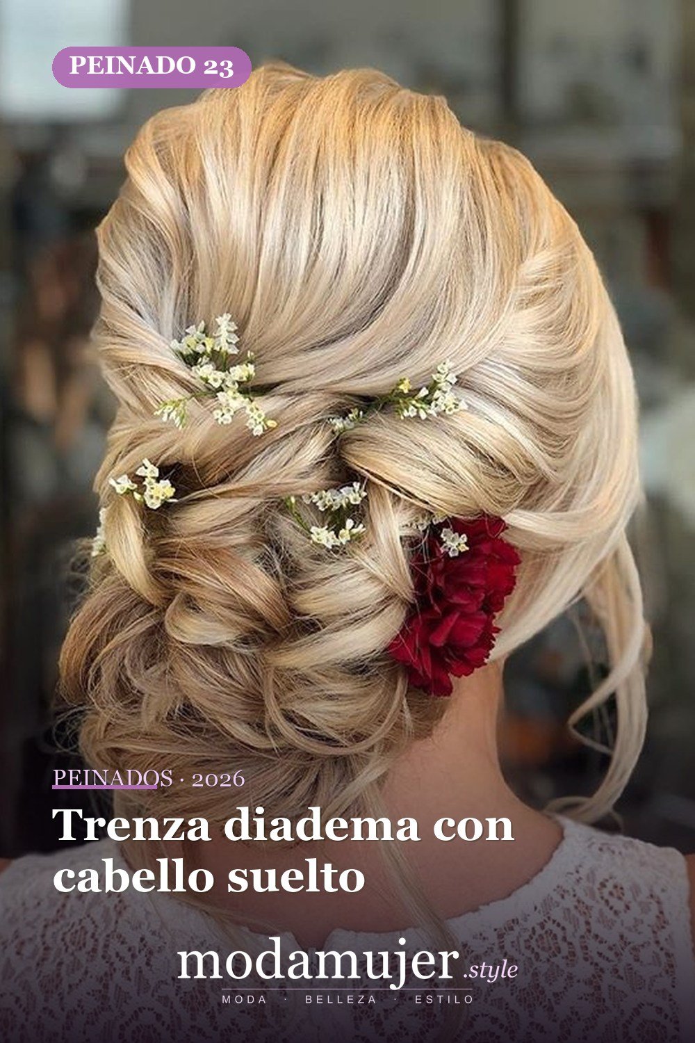 Trenza diadema con cabello suelto — 62 ideas de peinados románticos para bodas y ocasiones especiales