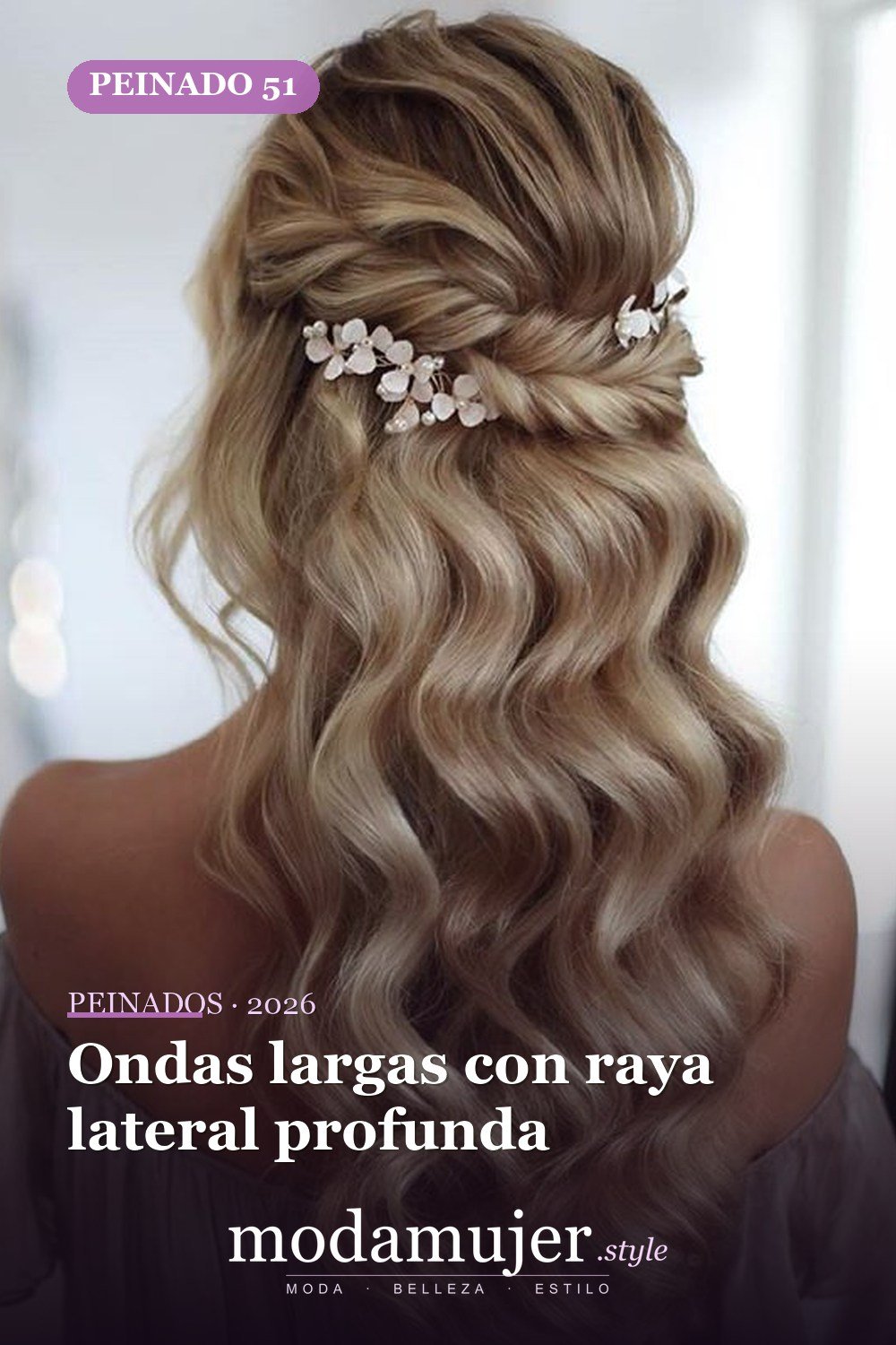Ondas largas con raya lateral profunda — 62 ideas de peinados románticos para bodas y ocasiones especiales