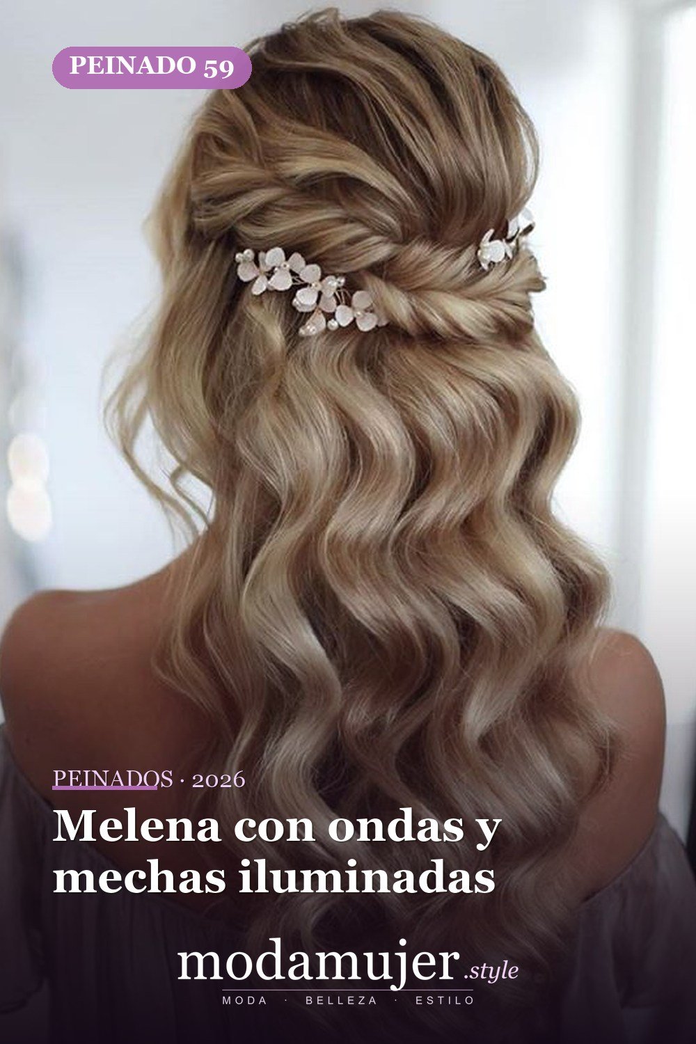 Melena con ondas y mechas iluminadas — 62 ideas de peinados románticos para bodas y ocasiones especiales