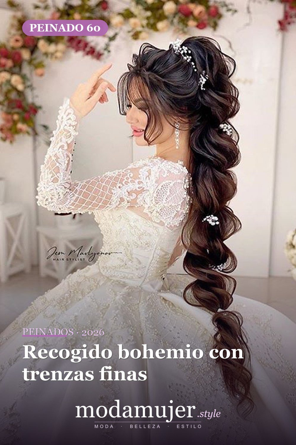 Recogido bohemio con trenzas finas — 62 ideas de peinados románticos para bodas y ocasiones especiales