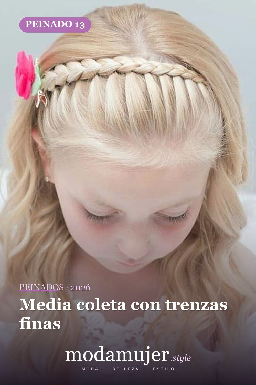 Media coleta con trenzas finas — 64 hermosos peinados para chicas