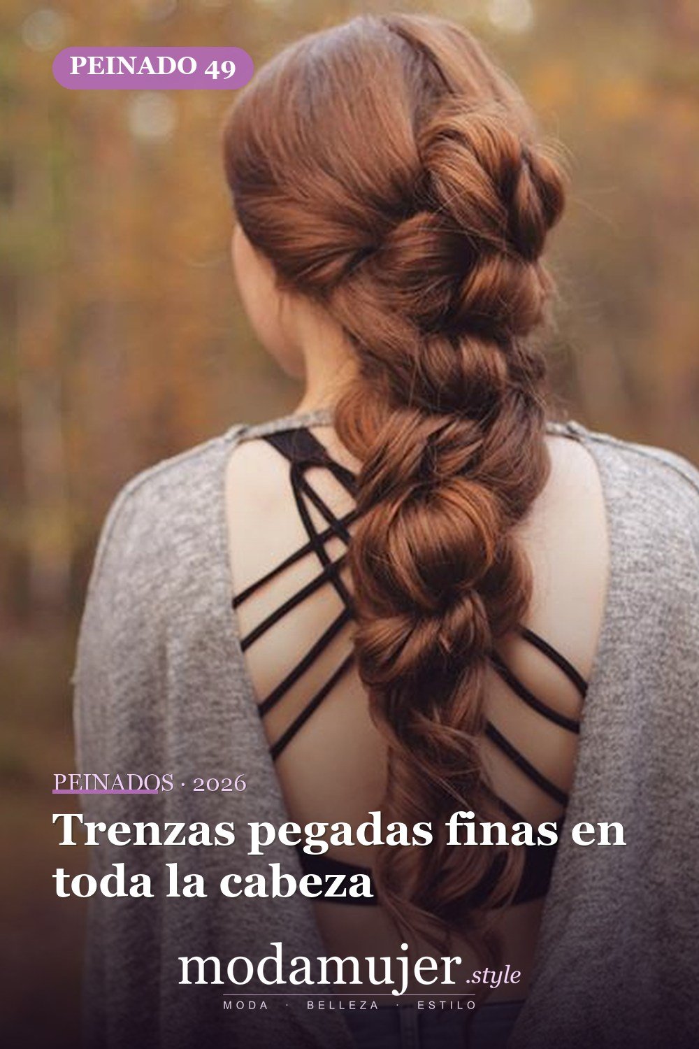 Trenzas pegadas finas en toda la cabeza — 64 hermosos peinados para chicas