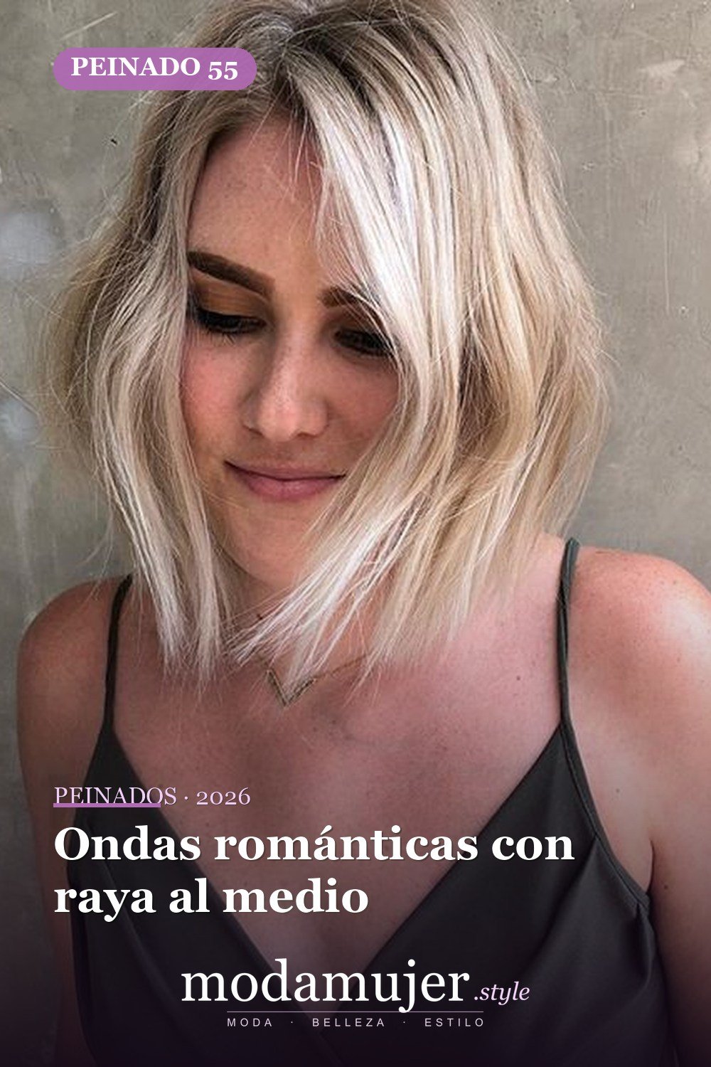 Ondas románticas con raya al medio — 65 mejores peinados de media melena