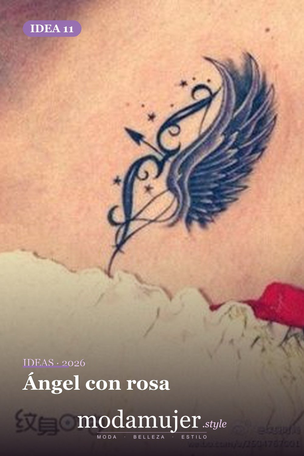 Ángel con rosa — 67 hermosos tatuajes de ángel celestial para niñas