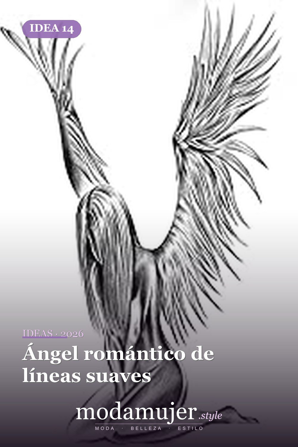 Ángel romántico de líneas suaves — 67 hermosos tatuajes de ángel celestial para niñas