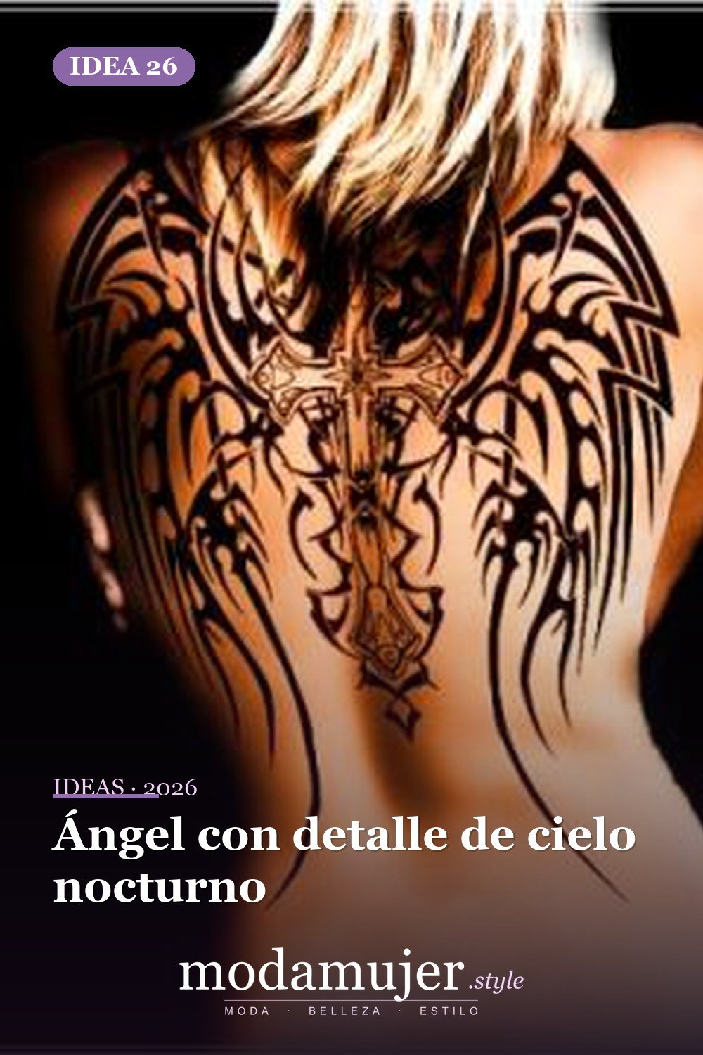 Ángel con detalle de cielo nocturno — 67 hermosos tatuajes de ángel celestial para niñas