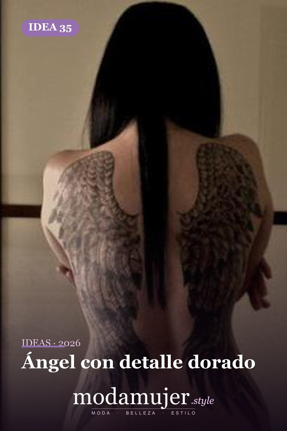 Ángel con detalle dorado — 67 hermosos tatuajes de ángel celestial para niñas