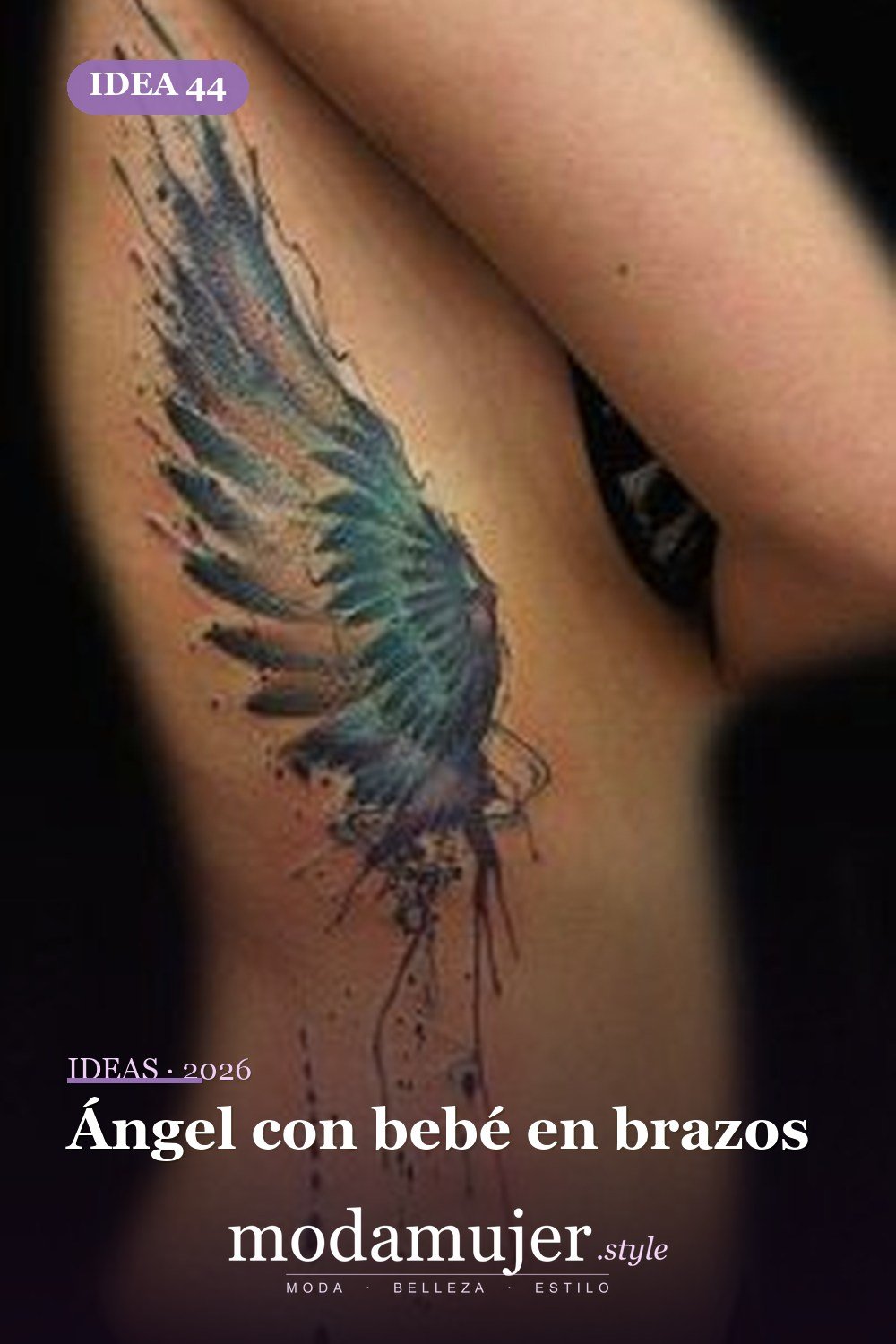Ángel con bebé en brazos — 67 hermosos tatuajes de ángel celestial para niñas