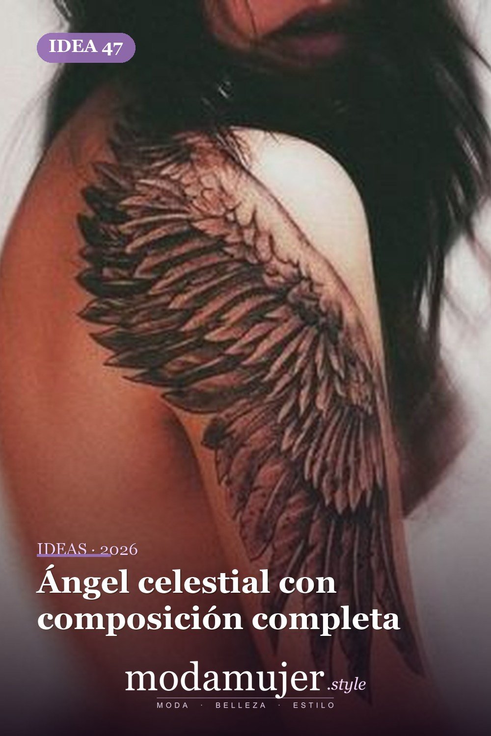 Ángel celestial con composición completa — 67 hermosos tatuajes de ángel celestial para niñas