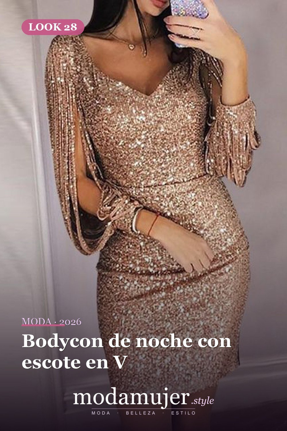 Bodycon de noche con escote en V — 69 ideas atractivas de vestido bodycon para fiestas de mujer