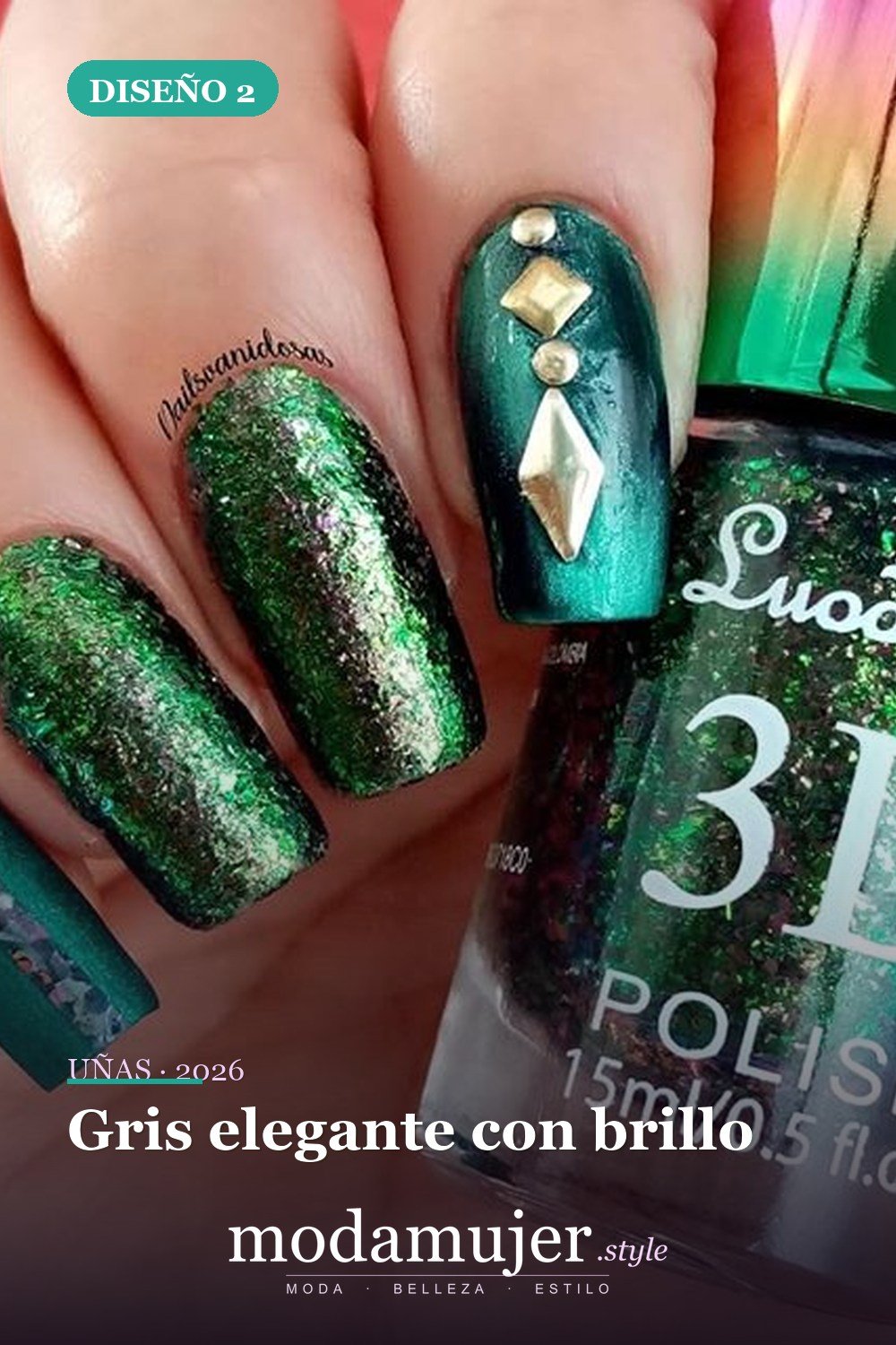 Gris elegante con brillo — 69 ideas de diseño completo de uñas para inspirar tu próxima manicura